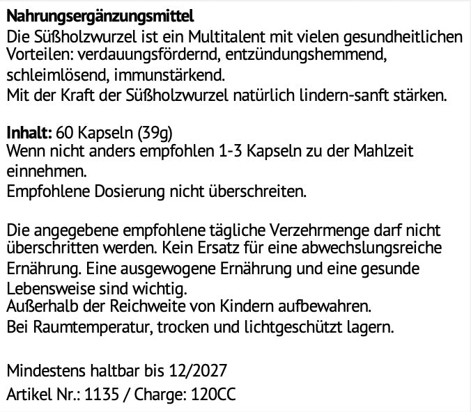 Süßholzwurzel Extrakt-Kapseln 60 Stk.