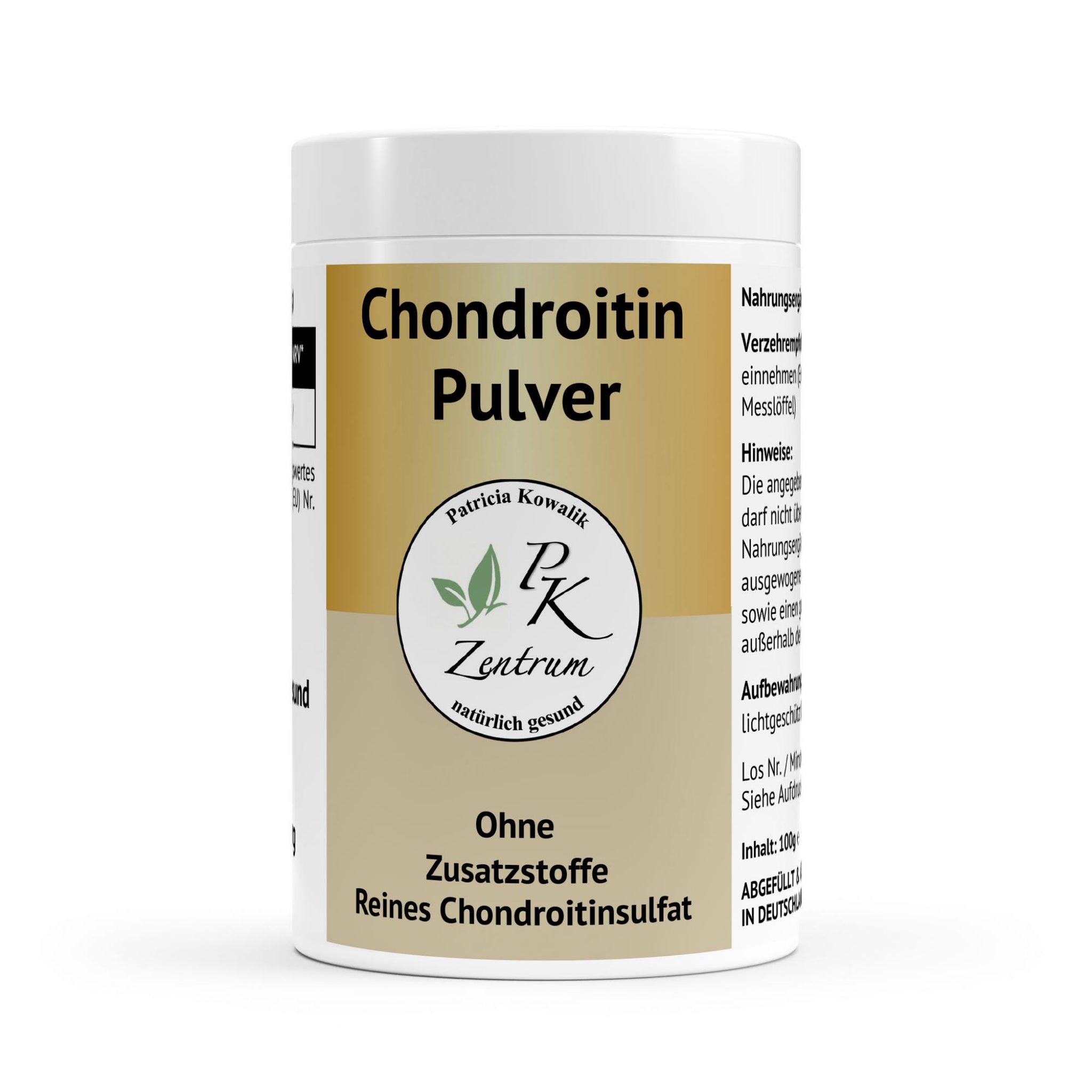 Dose Chondroitin Pulver von PK Zentrum natürlich gesund, 100g reines Chondroitinsulfat ohne Zusatzstoffe.