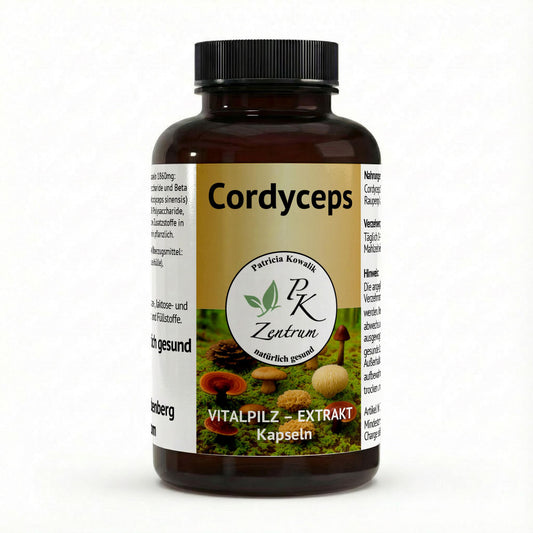 PK Zentrum Cordyceps Sinensis Vitalpilz-Extrakt Kapseln in der Braunglasdose – Hochwertiges Nahrungsergänzungsmittel vom PK Zentrum natürlich gesund.