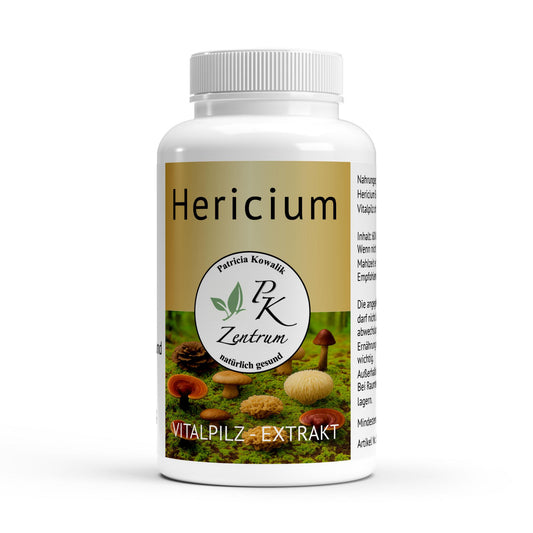 Hericium Vitalpilz Extrakt von PK Zentrum natürlich gesund in der Dose, Vorderansicht.