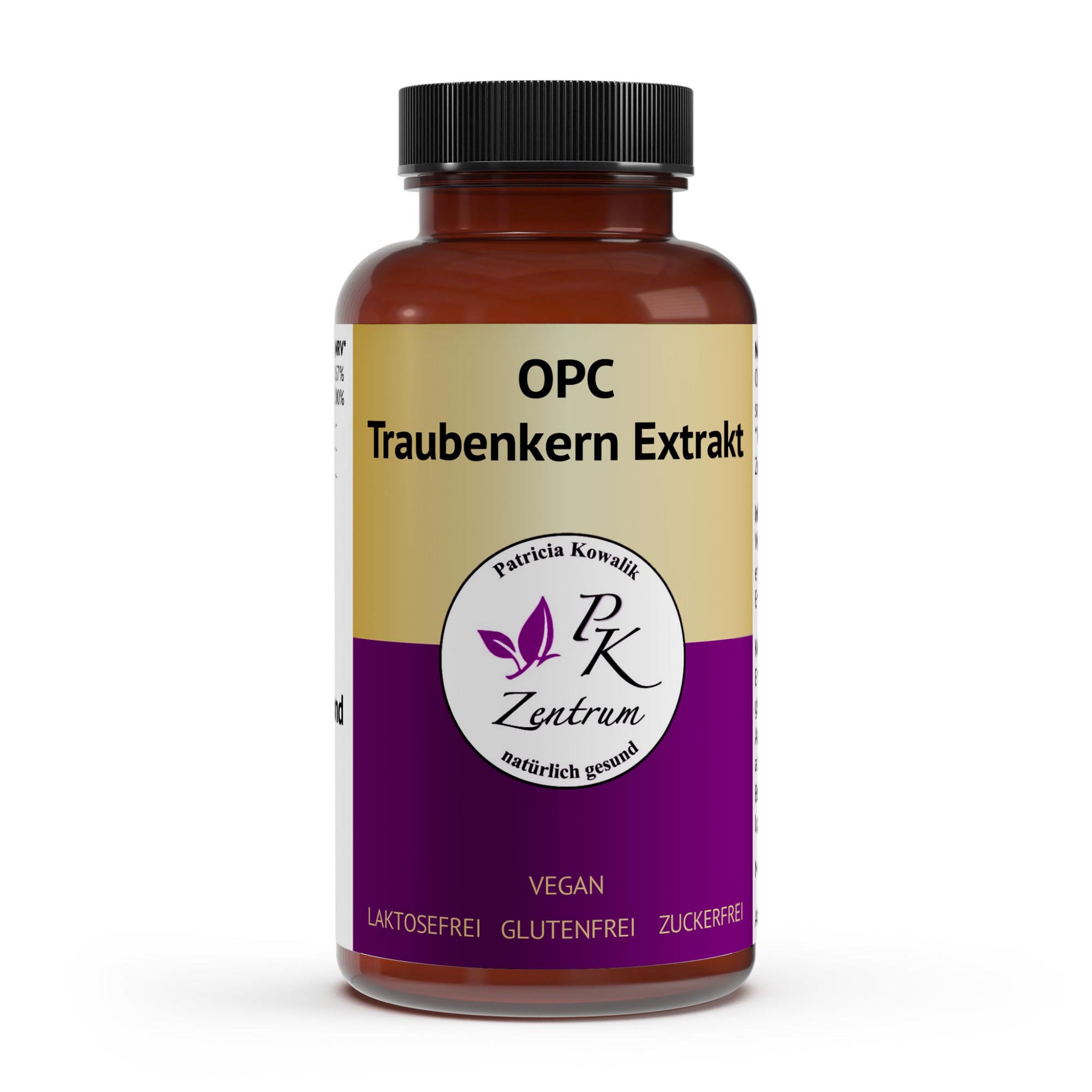 OPC Traubenkern Extrakt von PK Zentrum Dose Frontansicht - Vegan, Laktosefrei, Glutenfrei und Zuckerfrei.