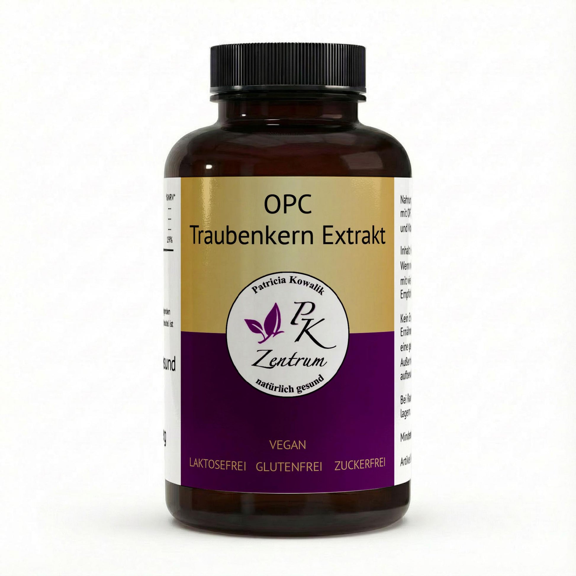 OPC Traubenkern Extrakt Dose Frontansicht - Vegan, Laktosefrei, Glutenfrei und Zuckerfrei vom PK Zentrum natürlich gesund Patricia Kowalik.