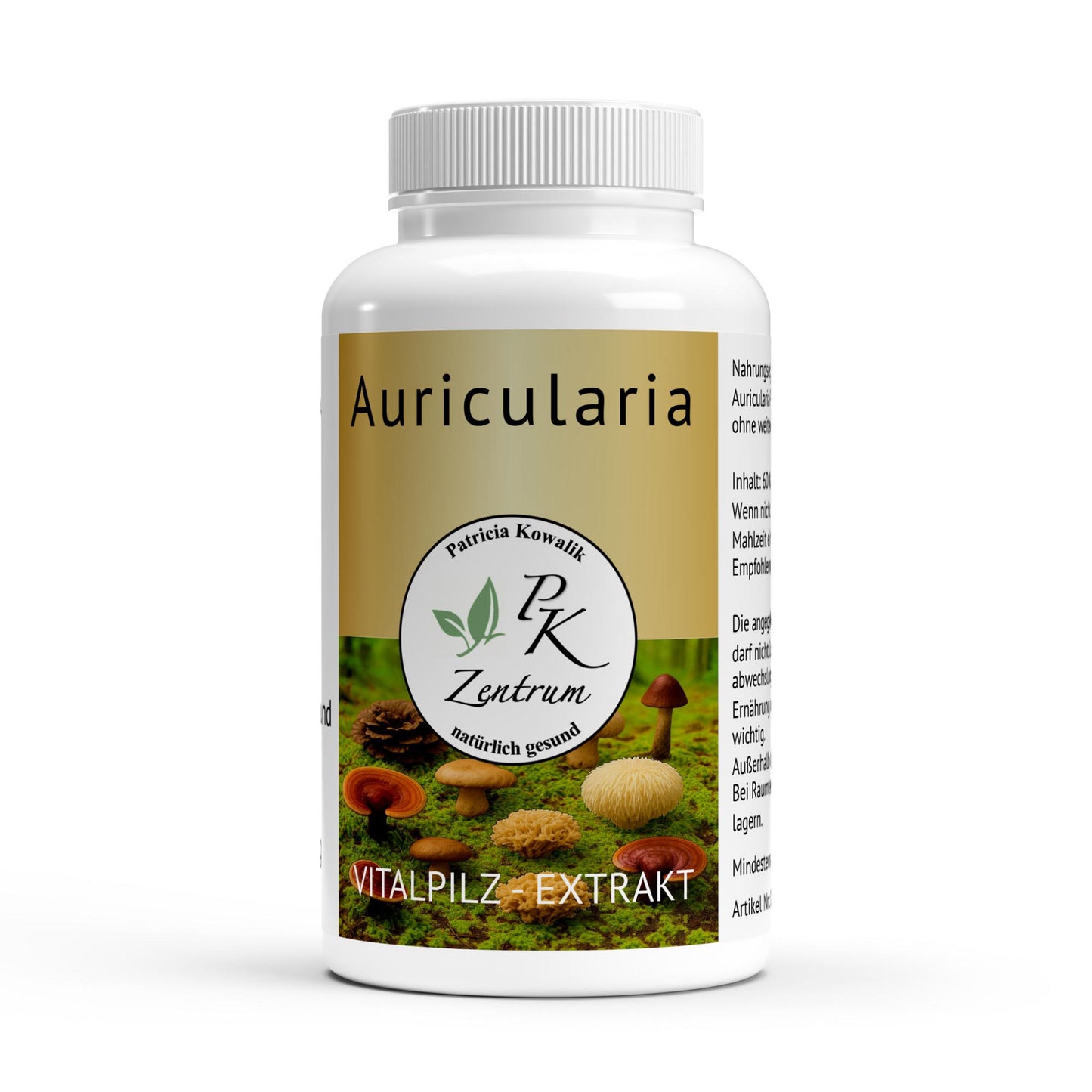 Auricularia Vitalpilz Extrakt von PK Zentrum natürlich gesund Vorderansicht der Dose.