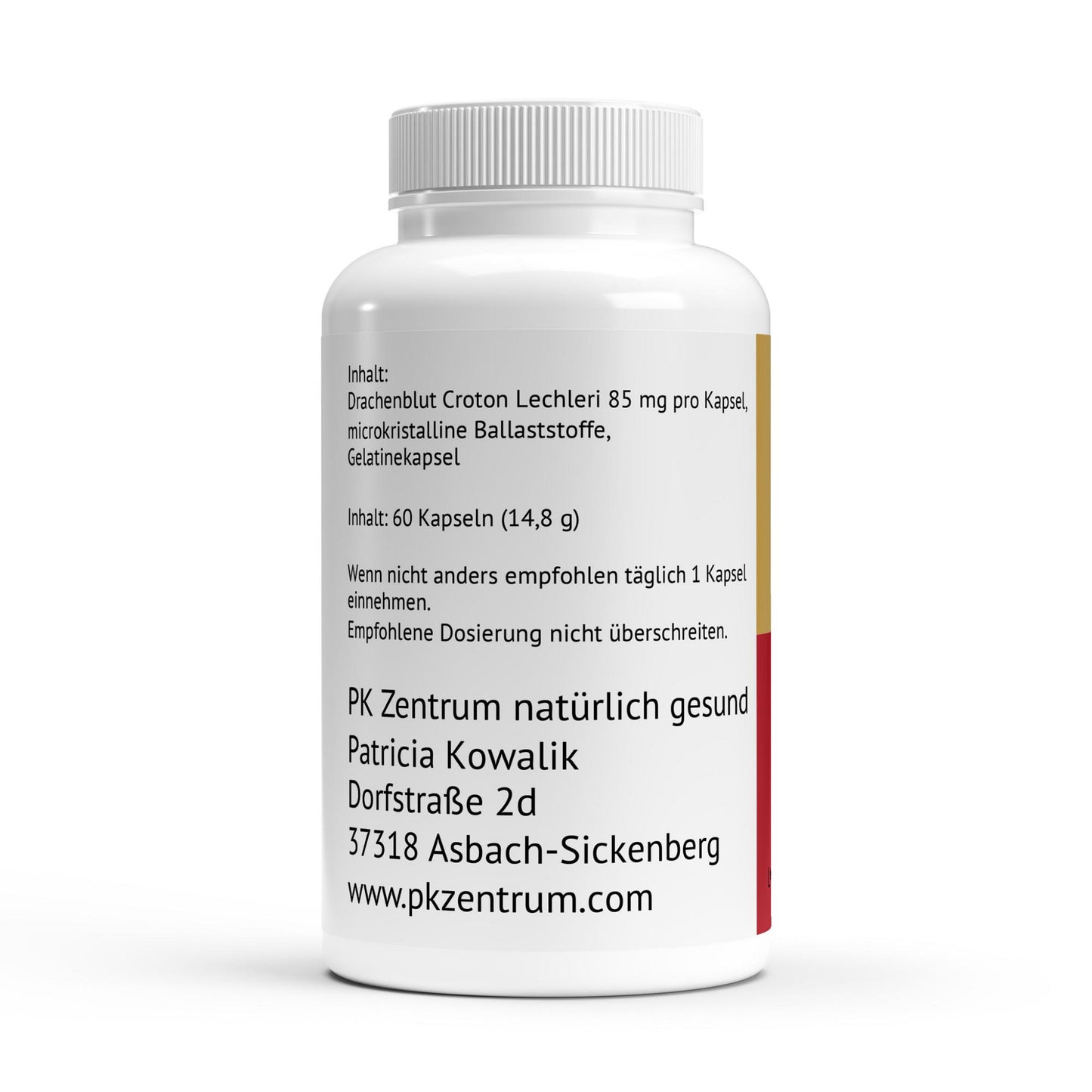 Übersicht der Inhaltsstoffe und Dosierung der Sangre de Drago Kapseln vom PK Zentrum natürlich gesund Patricia Kowalik.