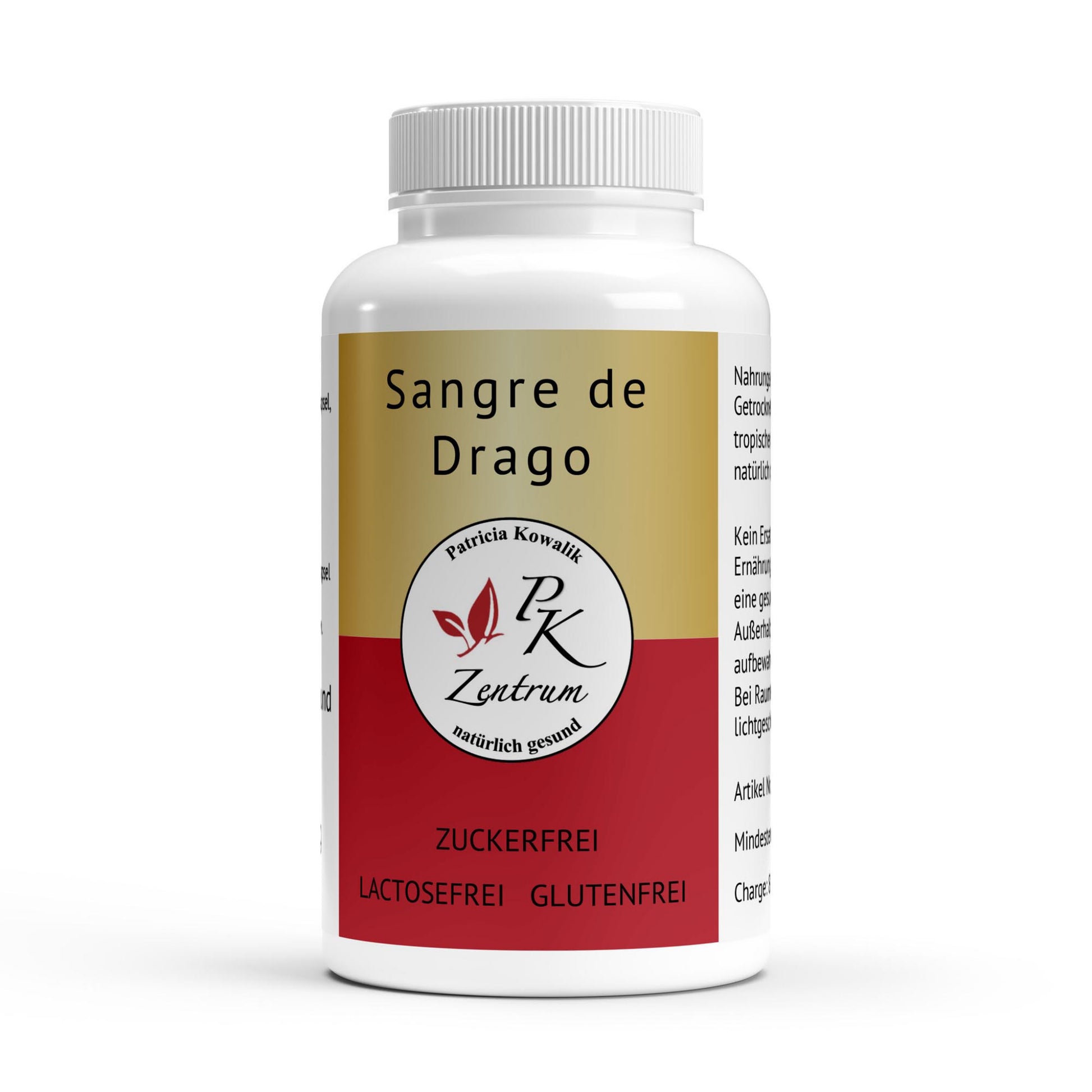 Vorderansicht der Sangre de Drago Dose, Kapseln vom PK Zentrum natürlich gesund Patricia Kowalik.
